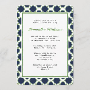 Navy Blue & Green Quatrefoil Brautparty Einladung