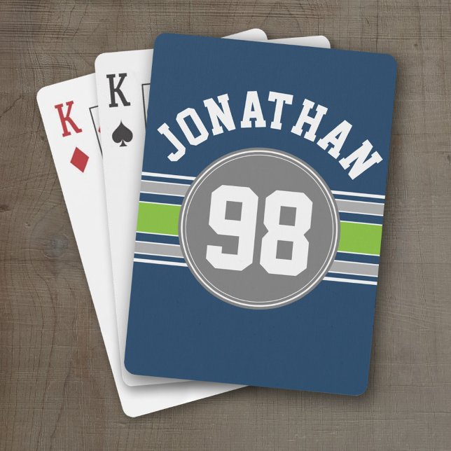 Navy Blue Green Sports Jersey Streifen Name Number Spielkarten (Personalized Playing Cards - Sports Jersey Design)