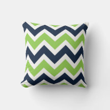 Navy Blue Green White Zickzack Pattern Pillow