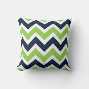 Navy Blue Green White Zickzack Pattern Pillow Kissen