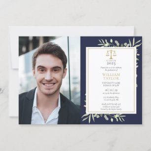 Navy Blue Greenera Law School Graduation Party Inv Einladung