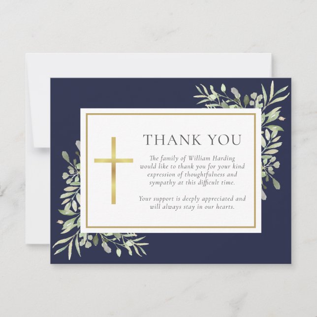 Navy Blue Greenery ChristianBeuneral Foto Dankeskarte (Vorderseite)