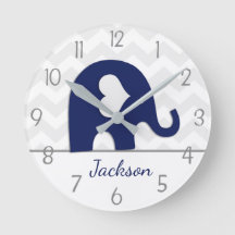 Navy Blue Grey Elephant Kinderzimmer Wall Clock
