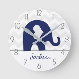 Navy Blue Grey Elephant Kinderzimmer Wall Clock Runde Wanduhr