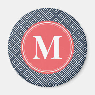 Navy Blue Griechisches Schlüsselmuster Watermelon  Magnet