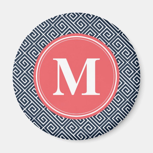 Navy Blue Griechisches Schlüsselmuster Watermelon  Magnet (Vorne)