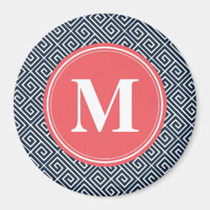 Navy Blue Griechisches Schlüsselmuster Watermelon Magnet