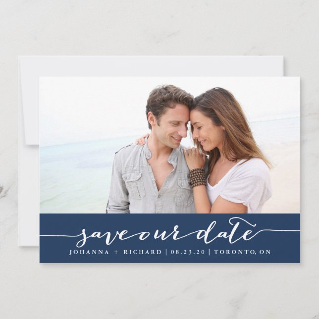 Navy Blue Handschriftlich Save the Date (Vorderseite)