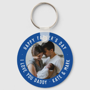 Navy Blue Happy Father's Day Love You Daddy Photo Schlüsselanhänger