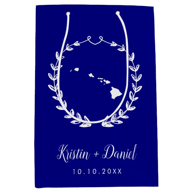 Navy Blue Hawaii Map Wedding Welcome Swag Mittlere Geschenktüte (Vorderseite)