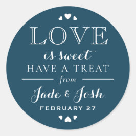 Navy Blue Hearts Liebe ist Sweet Gastgeschenk Hoch Runder Aufkleber