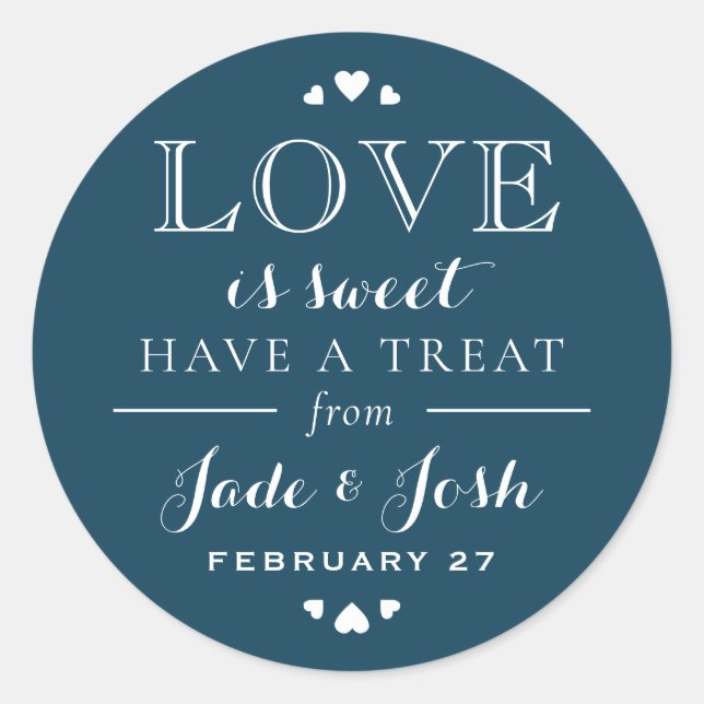 Navy Blue Hearts Liebe ist Sweet Gastgeschenk Hoch Runder Aufkleber (Vorderseite)