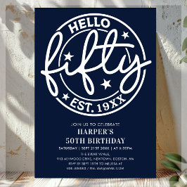 Navy Blue Hello 50. Geburtstag Einladung