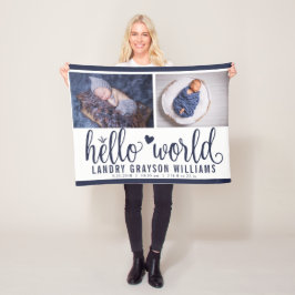 Navy Blue Hello World Monogram Baby Stat Fleecedecke