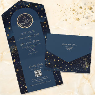 Navy-Blue Himmelhochzeit All In One Einladung