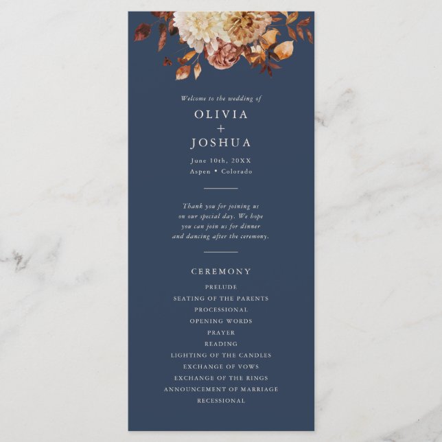 Navy Blue Hochzeit im Herbst Programm (Vorderseite)