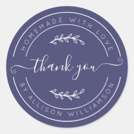 Navy Blue Homemade Thank You Label Runder Aufkleber
