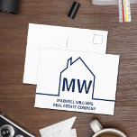 Navy Blue House Real Anwesen Company Marketing Postkarte<br><div class="desc">Diese marineblau Realtor Monogram Marketing Postkarte ist mit Ihrem wirklichen Firmennamen unter den Initialen des Realty Agenten in einfacher Typografie gefertigt. Dieses minimalistische Design verfügt über eine einfache Kontur eines Hauses. Moderne Postkarten für einen Agent,  der Zuhause kaufen und verkaufen möchte.</div>