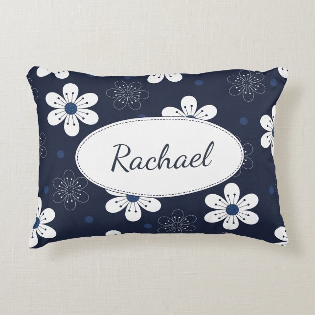 Navy Blue Hübsch Flora Personalisiert Dekokissen (Vorderseite)
