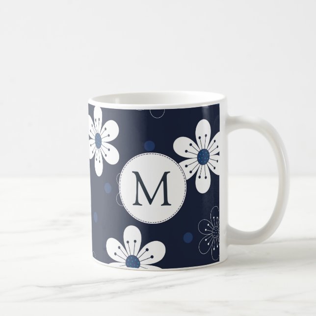 Navy Blue Hübsch Floral Monogram Kaffeetasse (Rechts)