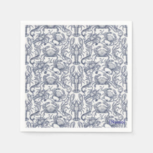 Navy Blue Hummer Toile - Coastal Grandmother Crusa Serviette