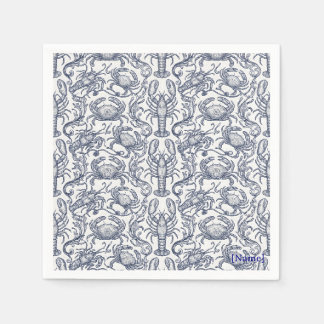 Navy Blue Hummer Toile - Coastal Grandmother Crusa Serviette