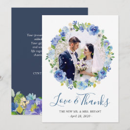 Navy Blue Hydrangea Floral Wreath Foto Vielen Dank Dankeskarte