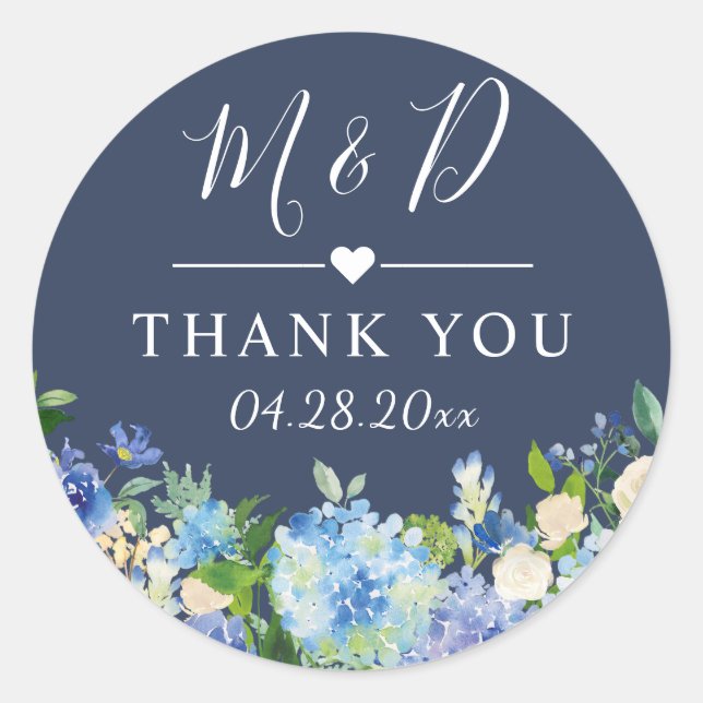 Navy Blue Hydrangeas Floral Wedding Vielen Dank Runder Aufkleber (Vorderseite)