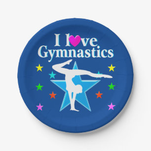 NAVY BLUE I LIEBE GYMNASTICS PAPIER TELLER