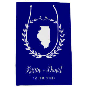 Navy Blue Illinois Map Wedding Welcome Swag Mittlere Geschenktüte