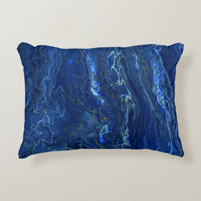 Navy Blue & Imitate Gold Marmor Akrylabstraktion Dekokissen (Vorderseite)