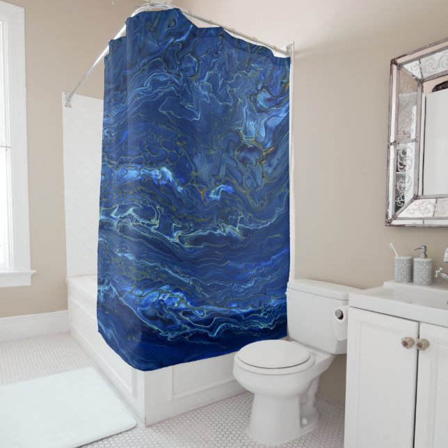 Navy Blue & Imitate Gold Marmor Akrylabstraktion Duschvorhang (Beispiel)