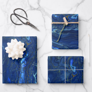 Navy Blue & Imitate Gold Marmor Akrylabstraktion Geschenkpapier Set