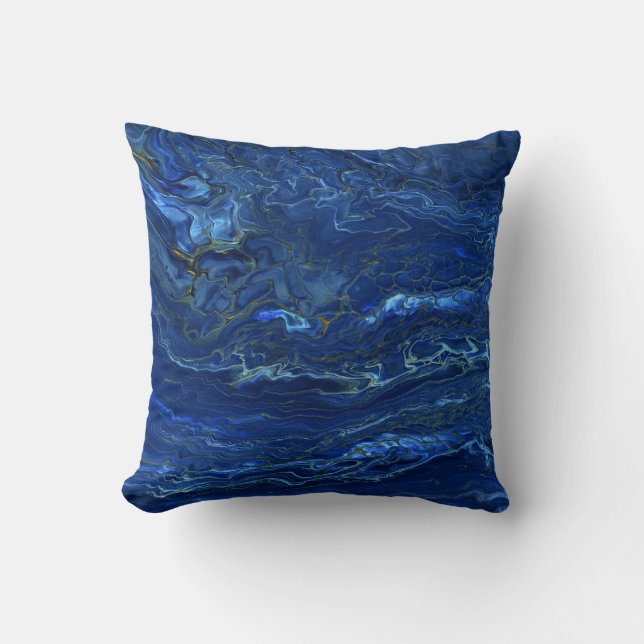 Navy Blue & Imitate Gold Marmor Akrylabstraktion Kissen (Vorderseite)