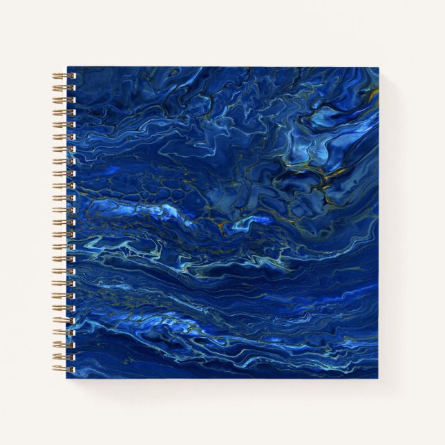 Navy Blue & Imitate Gold Marmor Akrylabstraktion Notizbuch (Vorderseite)