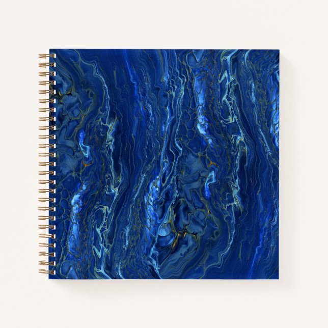 Navy Blue & Imitate Gold Marmor Akrylabstraktion Notizbuch (Vorderseite)