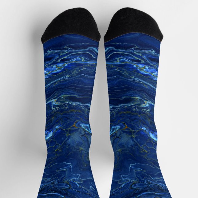 Navy Blue & Imitate Gold Marmor Akrylabstraktion Socken (Oben)