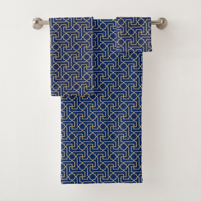 Navy Blue & Imitate Gold marokkanische Mosaikmuste Badhandtuch Set (Insitu)