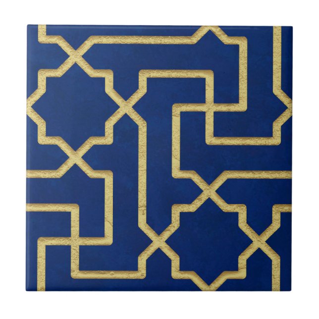 Navy Blue & Imitate Gold marokkanische Mosaikmuste Fliese (Vorderseite)