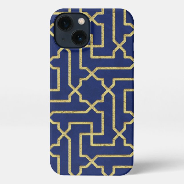 Navy Blue & Imitate Gold marokkanische Mosaikmuste iPhone Hülle (Rückseite)