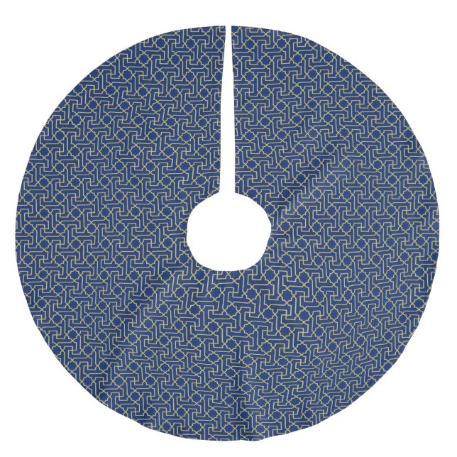 Navy Blue & Imitate Gold marokkanische Mosaikmuste Polyester Weihnachtsbaumdecke (Vorderseite)