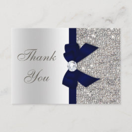 Navy Blue Imitats Bow Silver Sequents Vielen Dank Dankeskarte