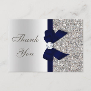 Navy Blue Imitats Bow Silver Sequenzen Vielen Dank Dankeskarte
