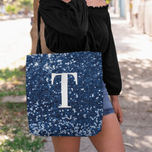 Navy Blue Imitats Glitzern Bokeh Funkelnd Monogram Tasche
