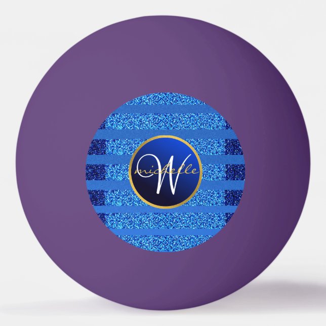 Navy Blue Imitats Glitzern Bokeh Funkelnd Monogram Tischtennisball (Vorderseite)