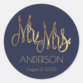 Navy Blue Imitats Gold Foil Typografy Runder Aufkleber