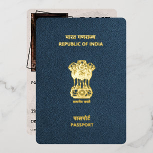 Navy Blue India Passport Save the Date Folieneinladung