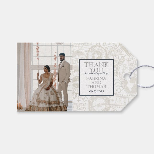 Navy Blue India Wedding Foto Geschenkanhänger (Vorderseite (Horizontal))