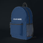 Navy Blue Individuelle Name Kids Backpack Bedruckter Rucksack<br><div class="desc">Einfache Personalisierung dieses coolen und einfachen Kinderrücksstapels mit Ihrem Namen oder Text. Ein cooles und modernes Design in Marineblau und Weiß mit einem klaren serifenlosen Schriftart, für ein modernes, berufliches und edgy Aussehen, perfekt als Sondergeschenk für Unis, Gymnasiasten, Gymnasiasten und Kinder. Der Rucksack kann in jeder Farbe und jedem Schriftart...</div>