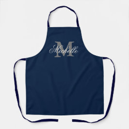 Navy-Blue-individuelle Name-Monogramm-Küche Schürze